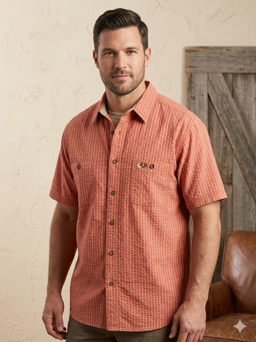 Mossy Oak Short Sleeve Button-Up Shirt in Peach Men's Size XL/TG/XG